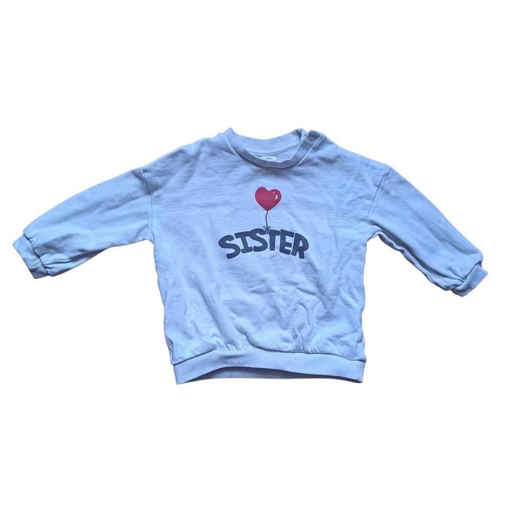 3/20$ HM Cute "SISTER" Graphic Baby Toddler Sweatshirt 12-18 Months